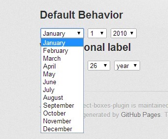 jQuery Date Select Boxes Plugin